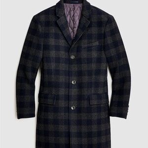 NWT J CREW Navy Gray Plaid Coat Ludlow Topcoat In Wool Blend 39R